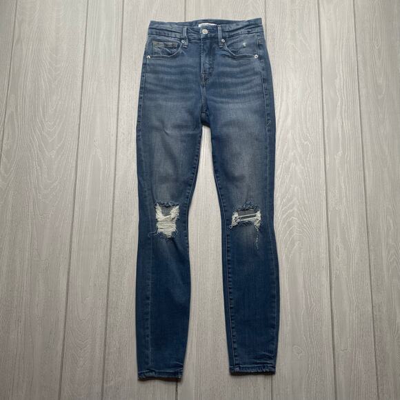 GOOD AMERICAN WOMEN'S BLUE GOOD LEGS CROP DISTRESSED SKINNY JEANS SIZE 00/24 - Picture 1 of 11